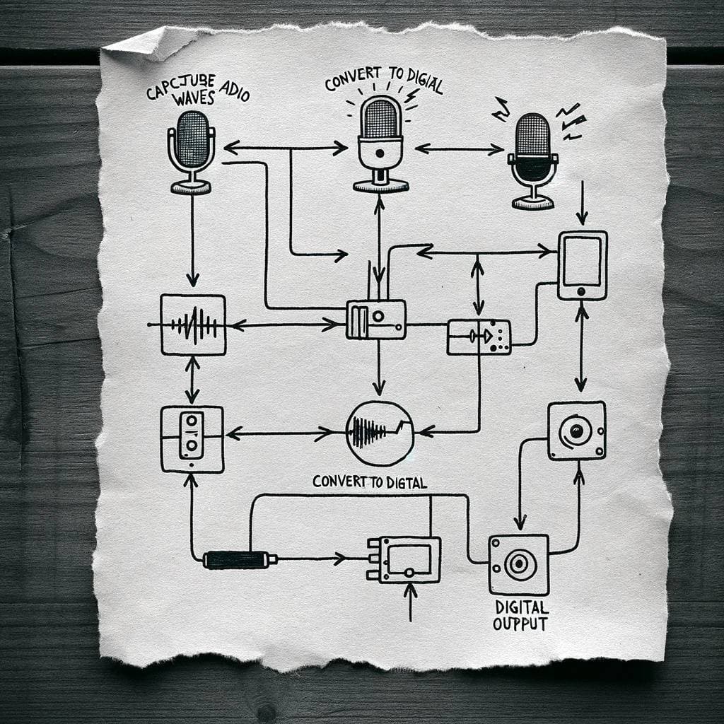 a schematic of audio being converted to digital signals