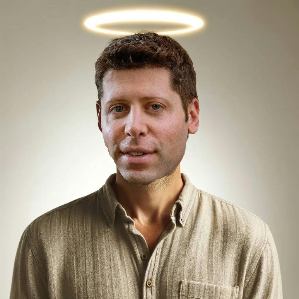 Poorly Photoshoped Sam Altman with a nimb